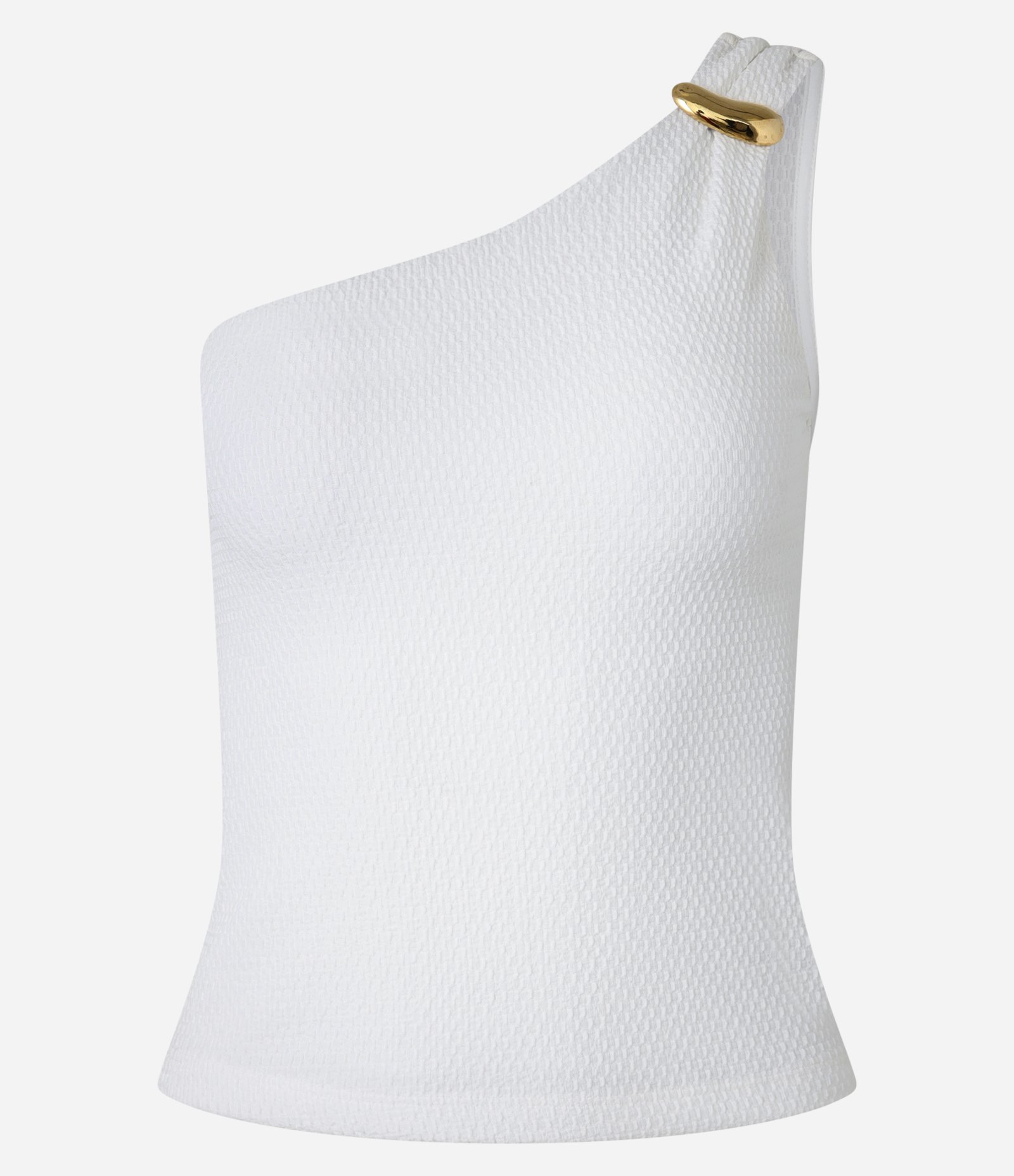Blusa Ombro Só Texturizada com Detalhe Metalizado Branco 1