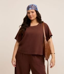 Blusa em Sarja  com Gola Redonda Curve & Plus Size