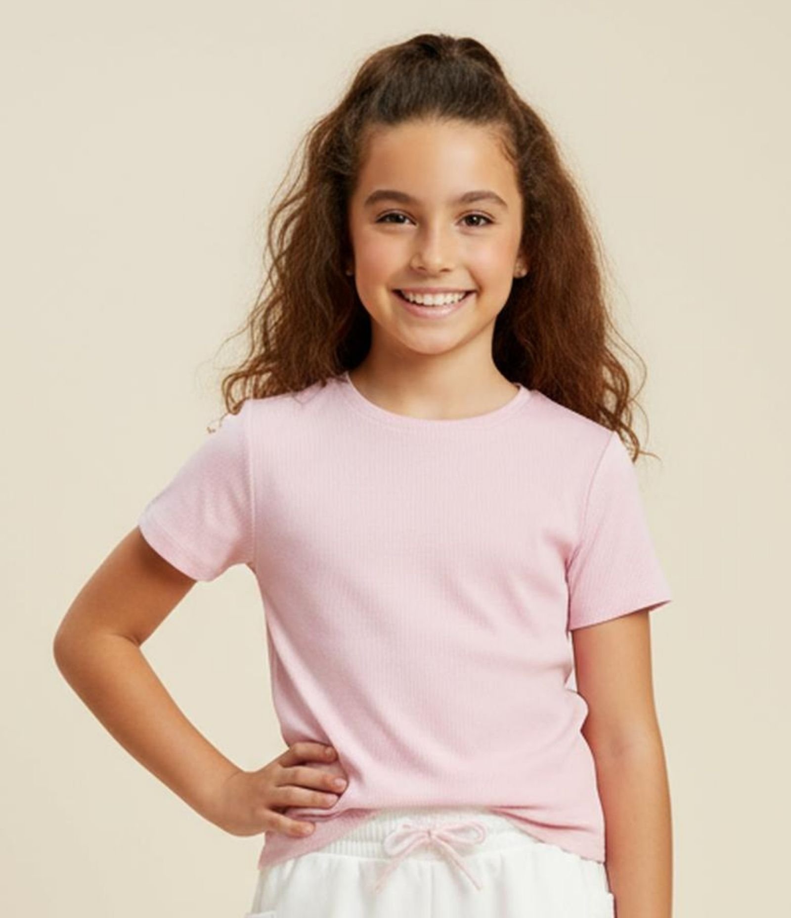 Blusa Infantil em Ribana Liso Básica - Tam 5 a 14 Anos Rosa 1