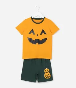 Pijama Infantil com Estampa Abóbora de Halloween - Tam 4 a 12 Anos