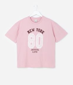 Camiseta Curta Infantil com Lettering New York - Tam 5 a 14 Anos