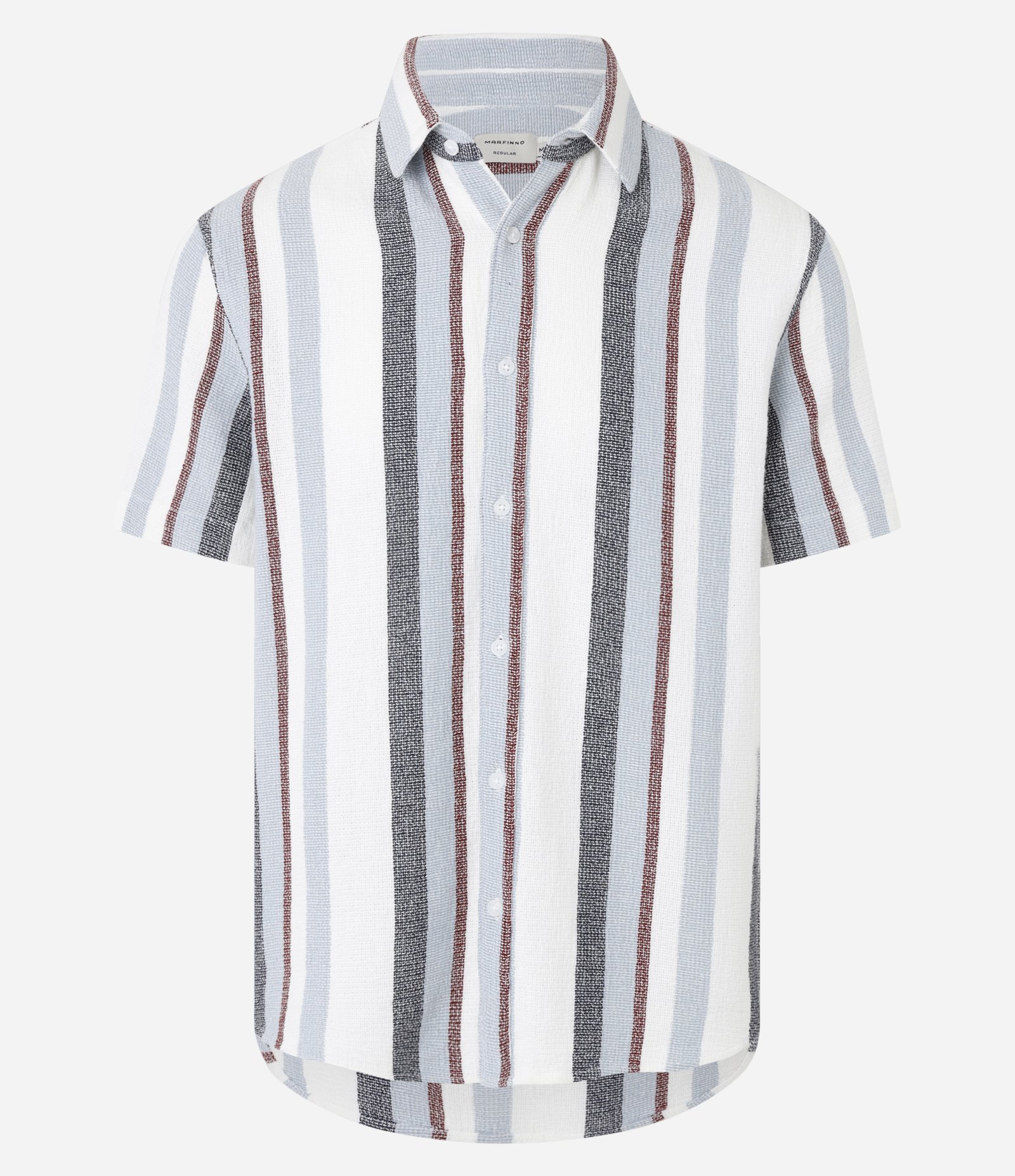 Camisa em Algodão Texturizada com Listras Azul claro/Cinza chumbo/Branco/Bordo 5