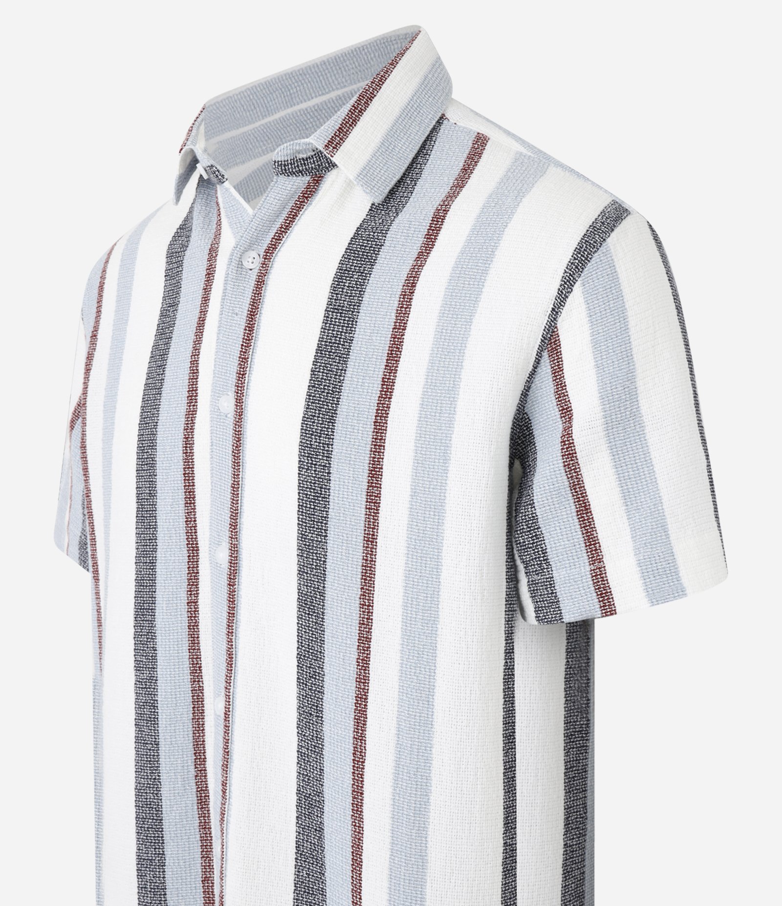 Camisa em Algodão Texturizada com Listras Azul claro/Cinza chumbo/Branco/Bordo 6