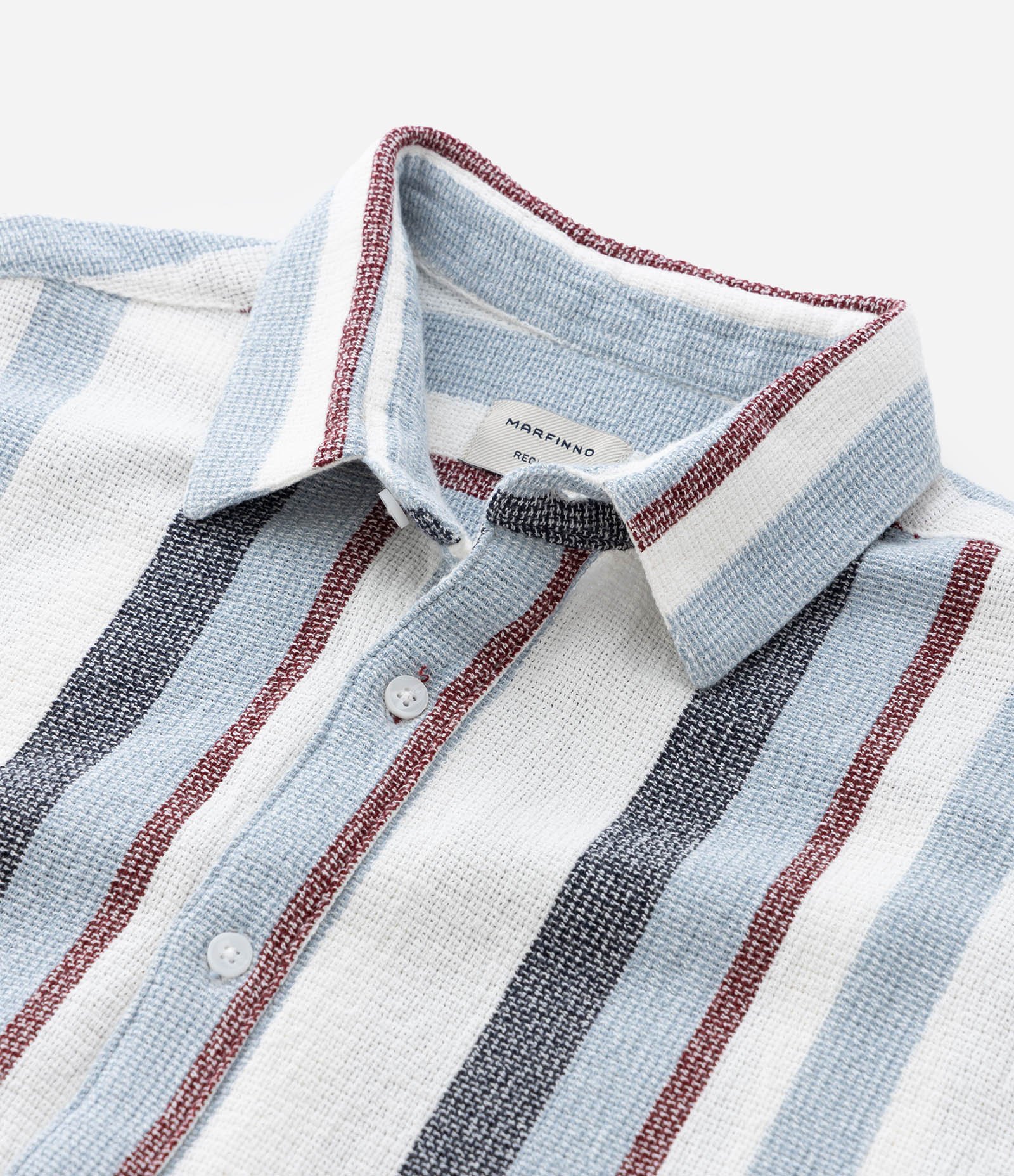 Camisa em Algodão Texturizada com Listras Azul claro/Cinza chumbo/Branco/Bordo 9