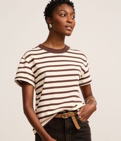 Blusa Slim Listrada em Algodão com Gola Contrastante