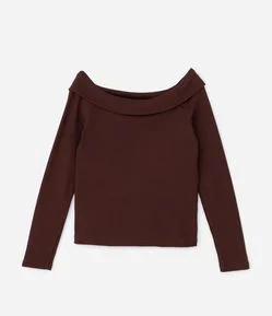 Blusa Cropped Infantil Ombro a Ombro com Pala Dobrada - Tam 5 a 14 Anos