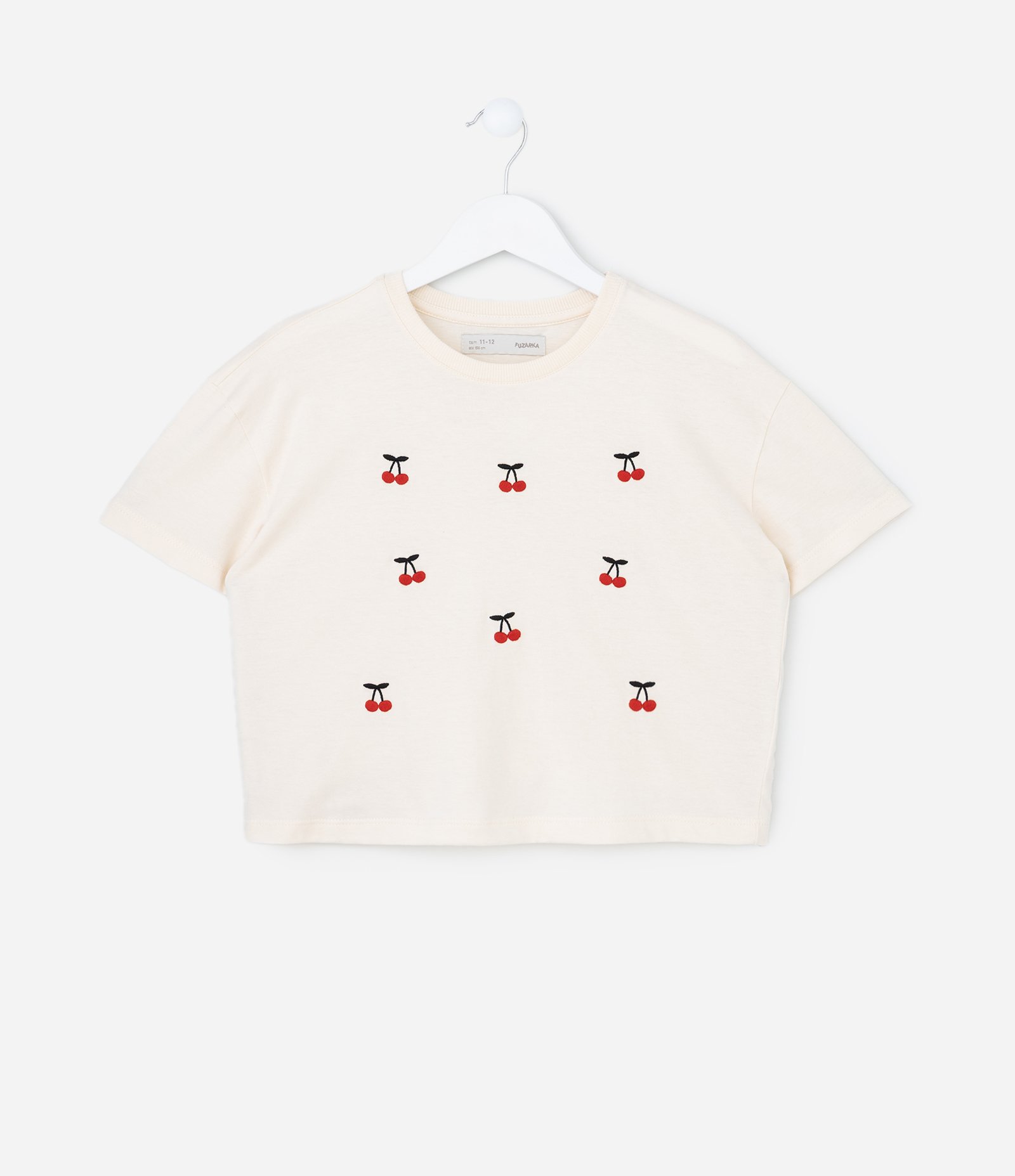 Blusa Cropped Infantil com Bordado Cerejas - Tam 5 a 14 Anos Bege 1