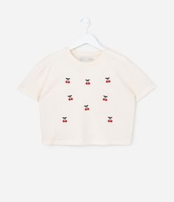 Blusa Cropped Infantil com Bordado Cerejas - Tam 5 a 14 Anos