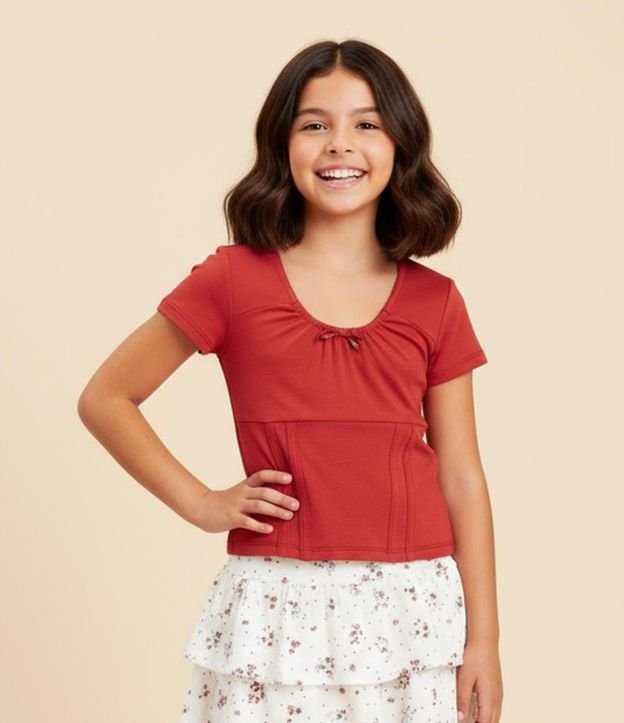 Blusa Infantil em Ribana com Pingente de Coração - Tam 5 A 14 Anos