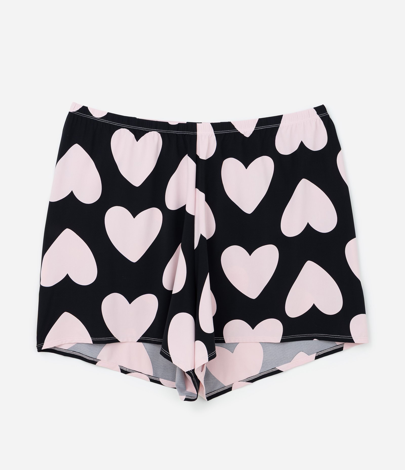 Pijama Short Doll em Detalhes de Renda e Estampa de Coração Curve & Plus Size Preto/Rosa 5