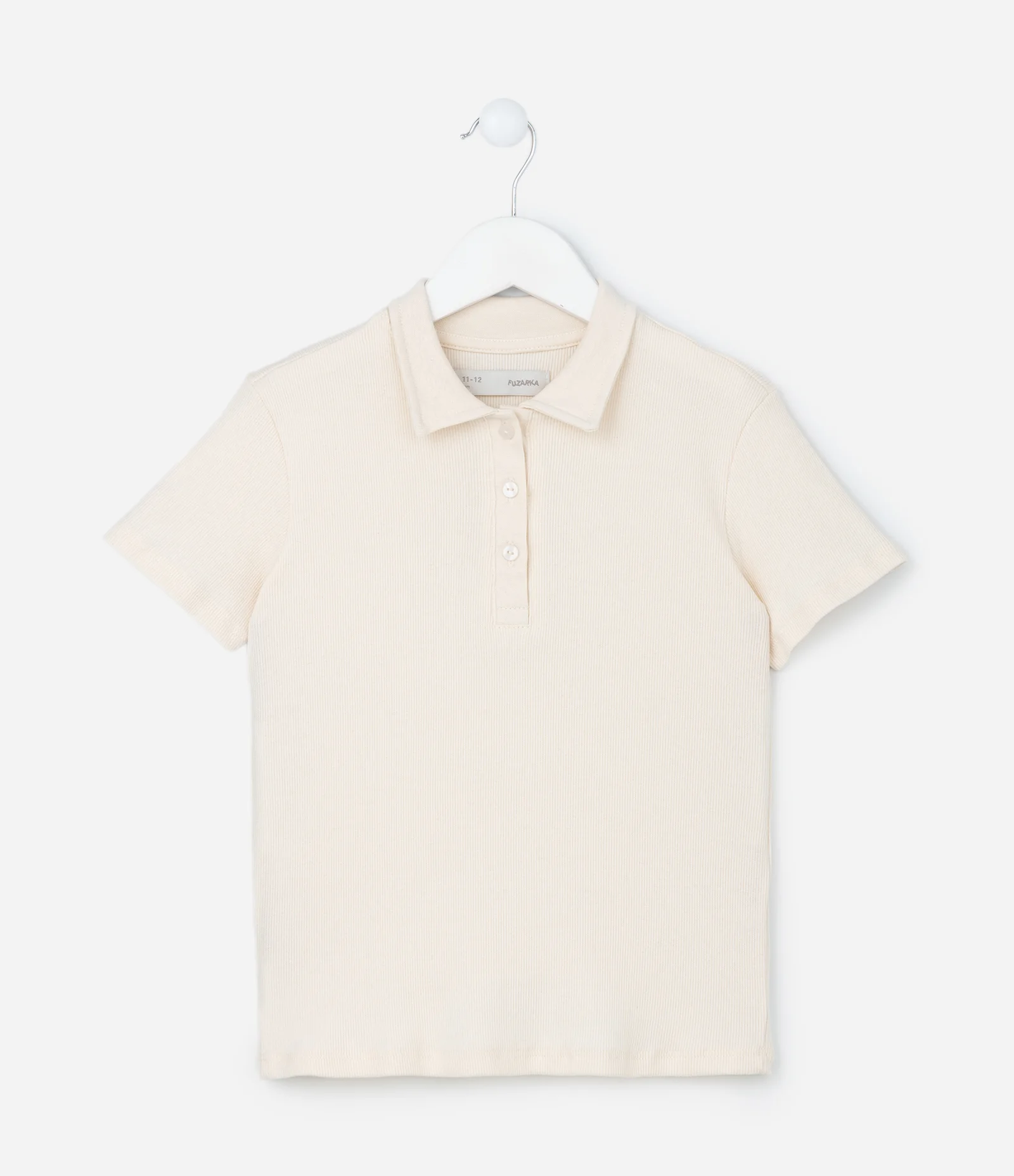 Camiseta Infantil em Ribana com Gola Polo - Tam 5 a 14 Anos Off White 2