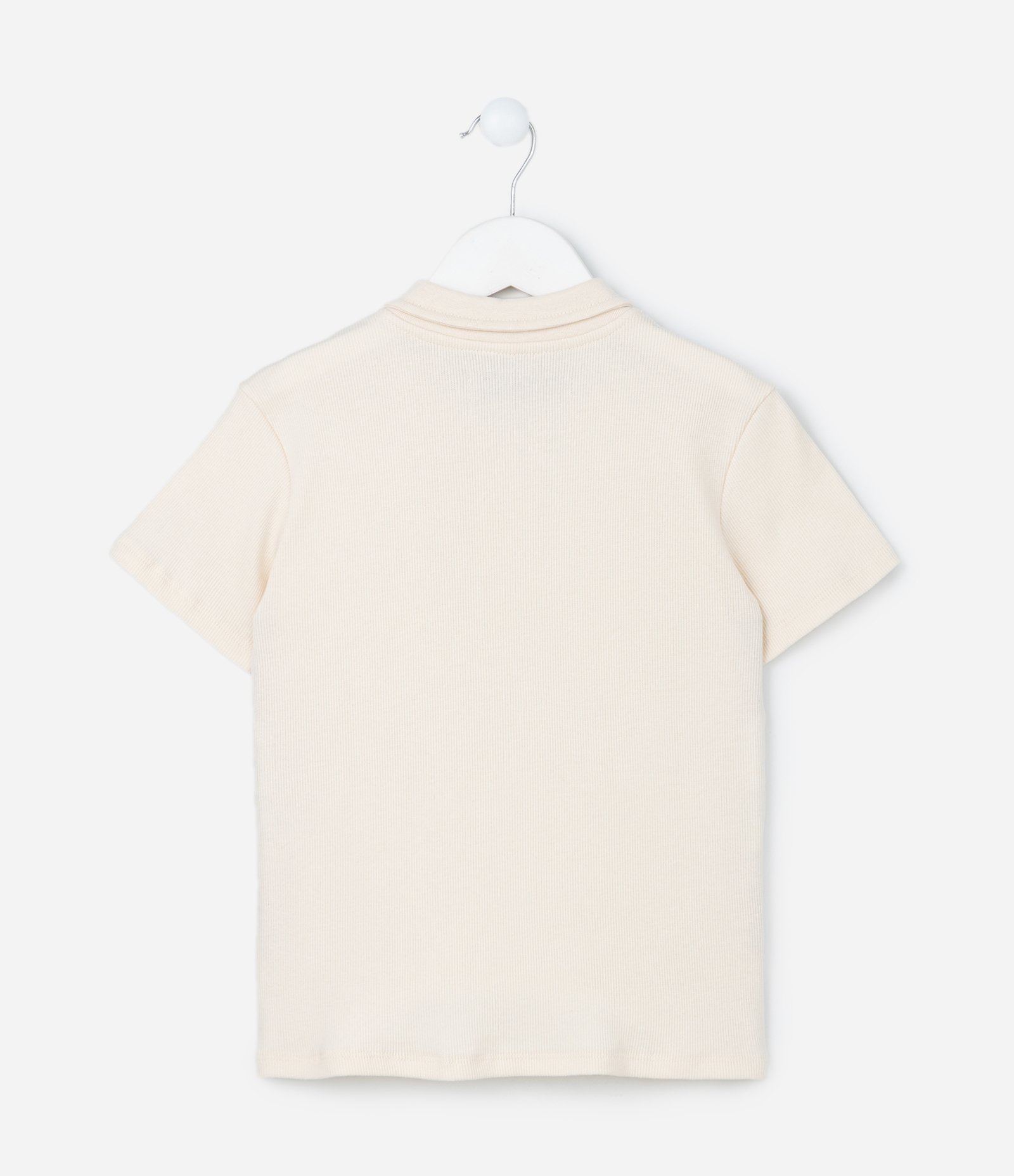 Camiseta Infantil em Ribana com Gola Polo - Tam 5 a 14 Anos Off White 3
