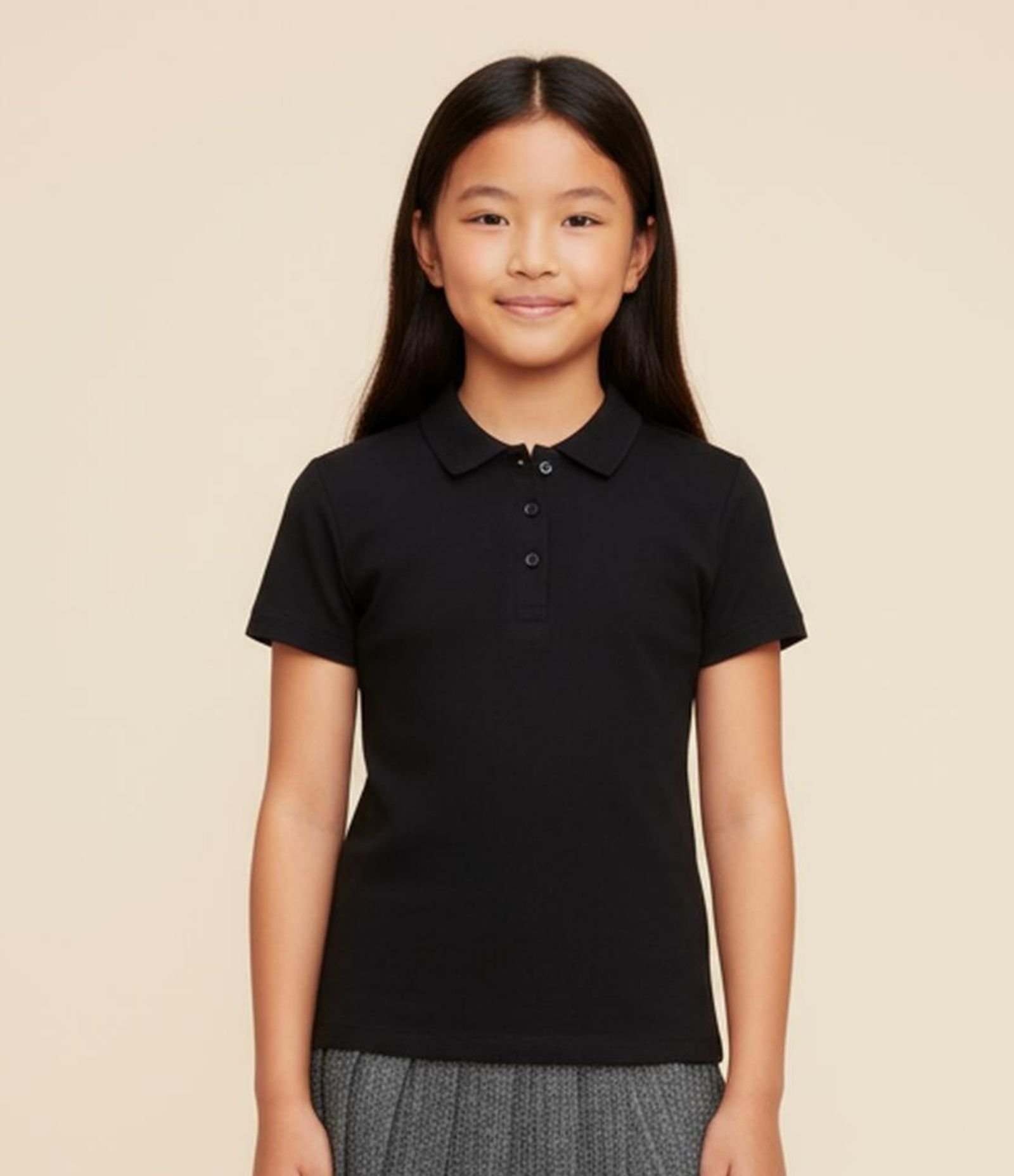 Camiseta Infantil em Ribana com Gola Polo - Tam 5 a 14 Anos Preto 1