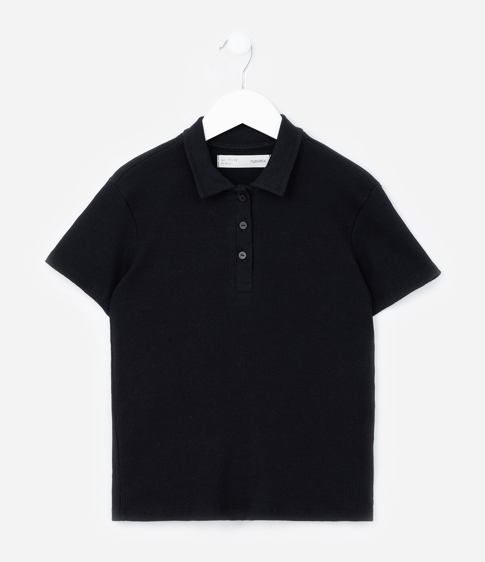 Camiseta Infantil em Ribana com Gola Polo - Tam 5 a 14 Anos Preto 2