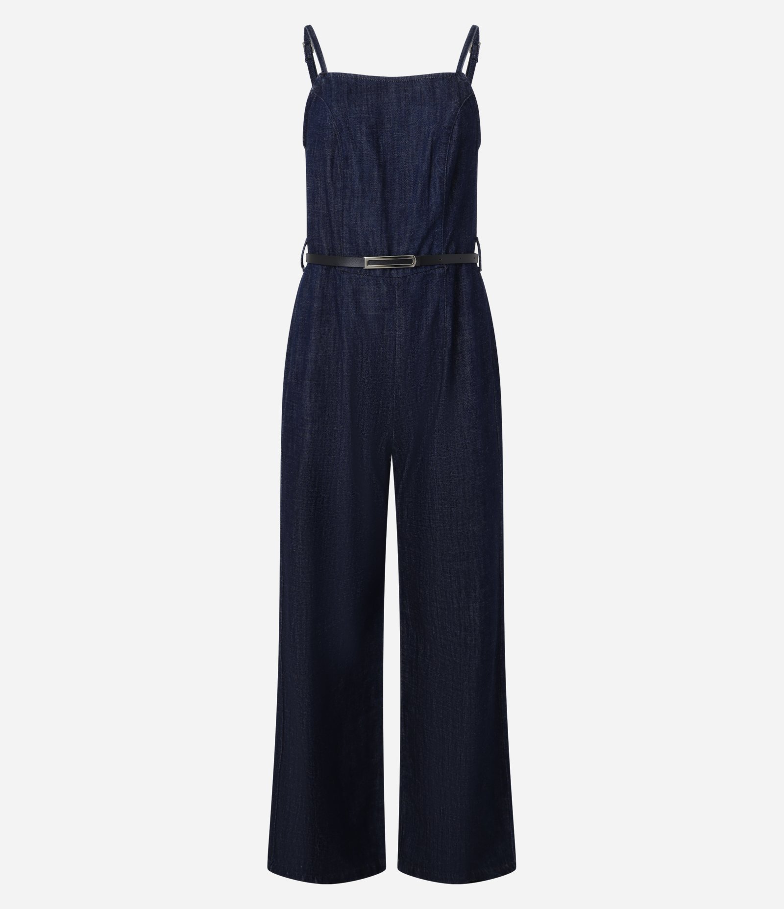 Macacão Longo em Jeans Raw com Alça Fina e Cintinho na Cintura Azul Marinho 7