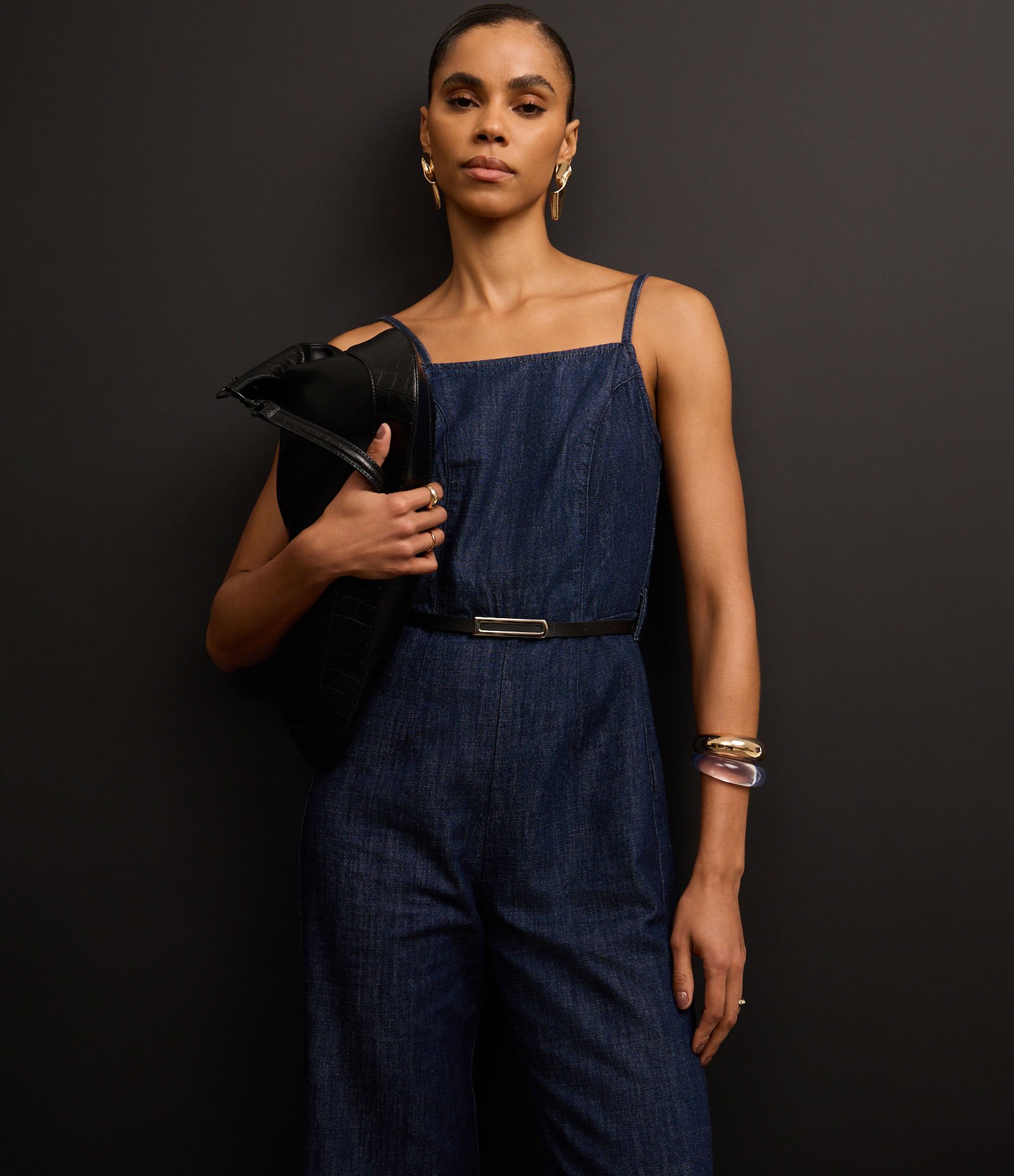 Macacão Longo em Jeans Raw com Alça Fina e Cintinho na Cintura Azul Marinho 6