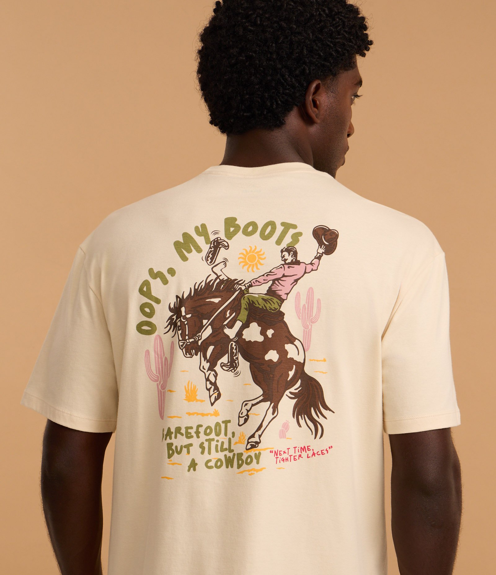 Camiseta Relaxed em Algodão com Estampa de Cavalo "Oops my boots" Bege 3