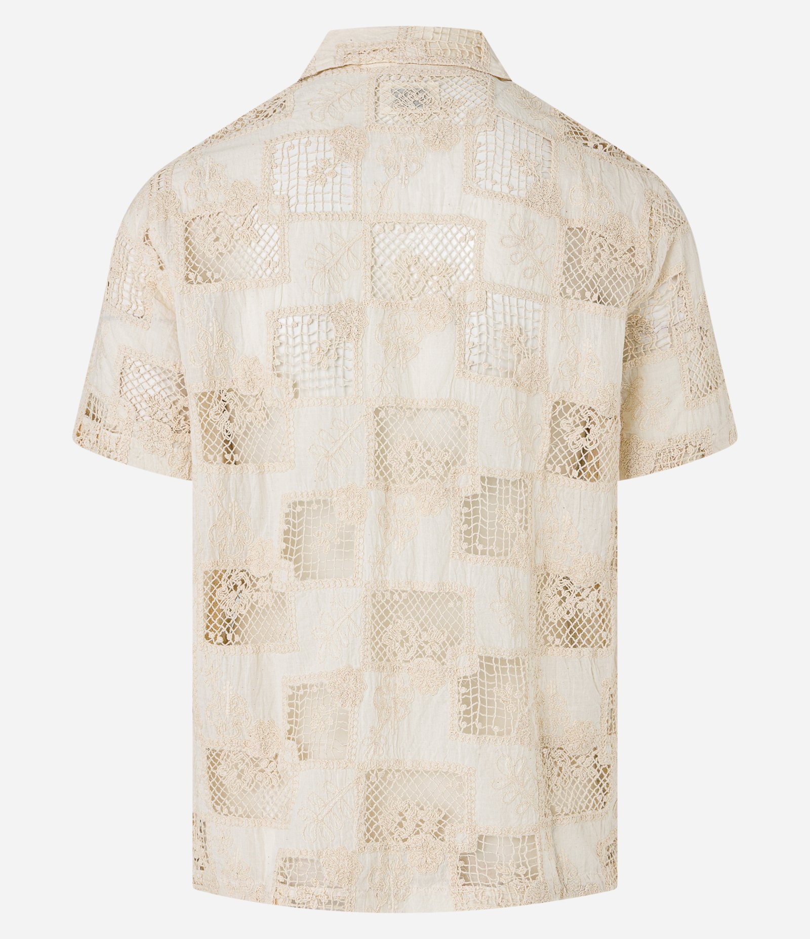Camisa Comfort com Estampa Bordada e Telada Bege 10