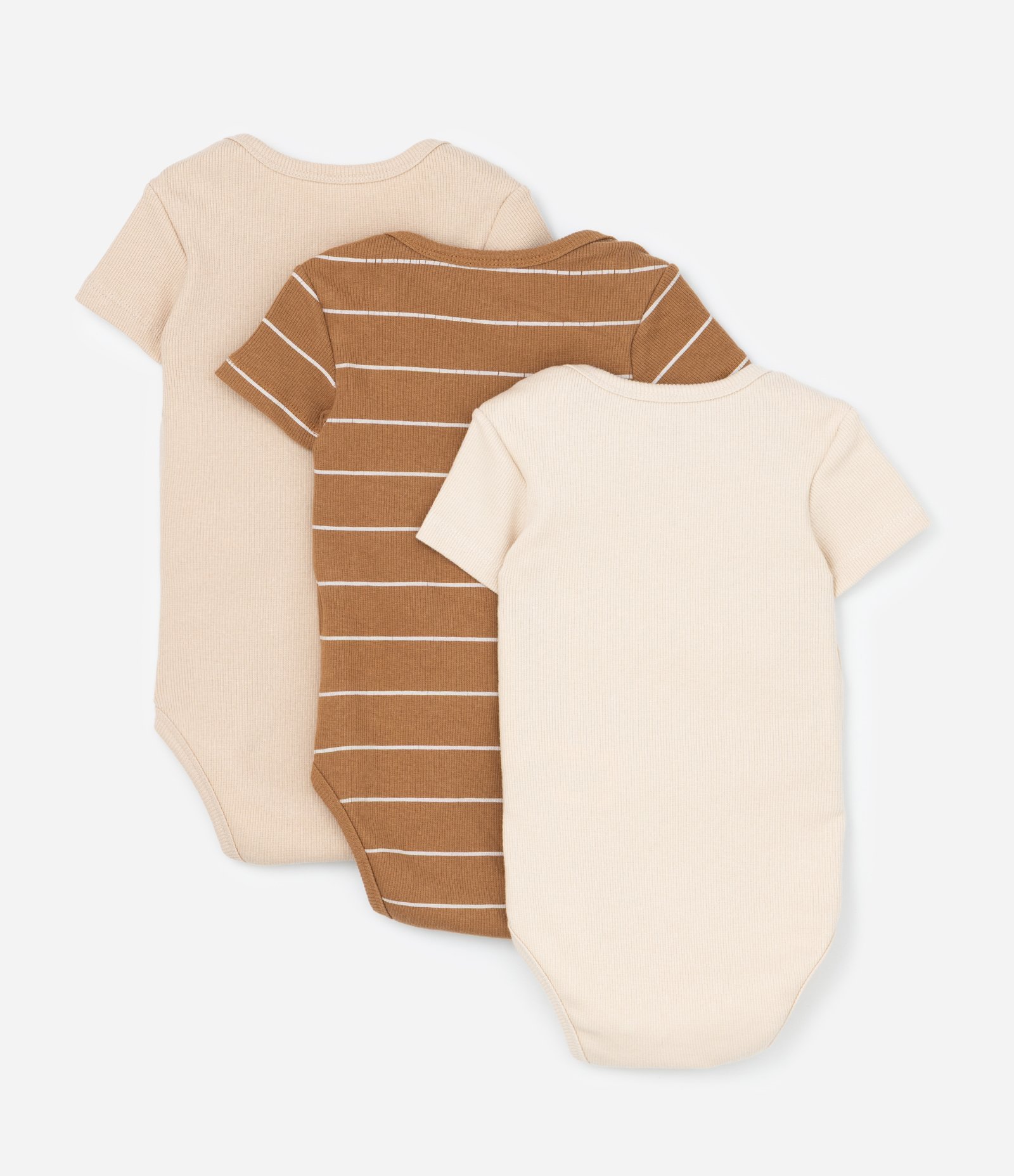 Kit 03 Bodies Infantis em Ribana com Estampa Listrada - Tam RN a 18 meses Marrom/Bege 2