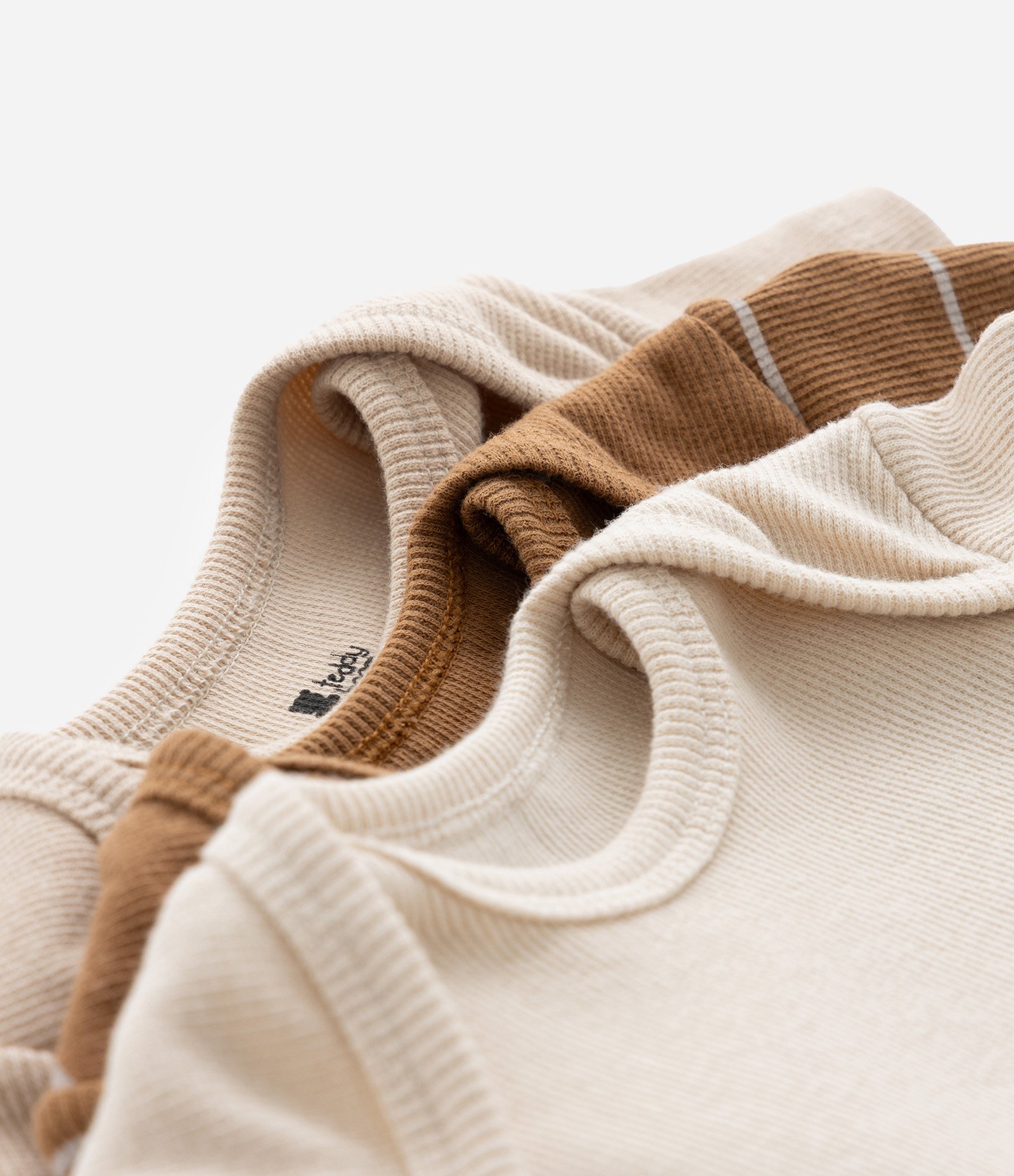 Kit 03 Bodies Infantis em Ribana com Estampa Listrada - Tam RN a 18 meses Marrom/Bege 5