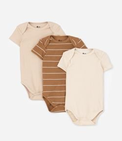 Kit 03 Bodies Infantis em Ribana com Estampa Listrada - Tam RN a 18 meses
