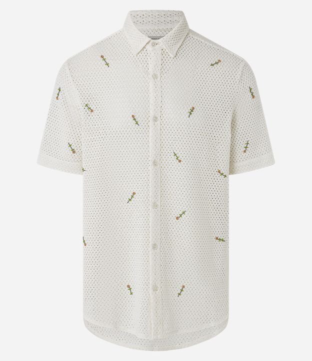 Camisa com Bordado de Flor e Texturizada