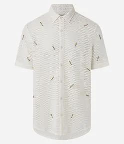 Camisa com Bordado de Flor e Texturizada