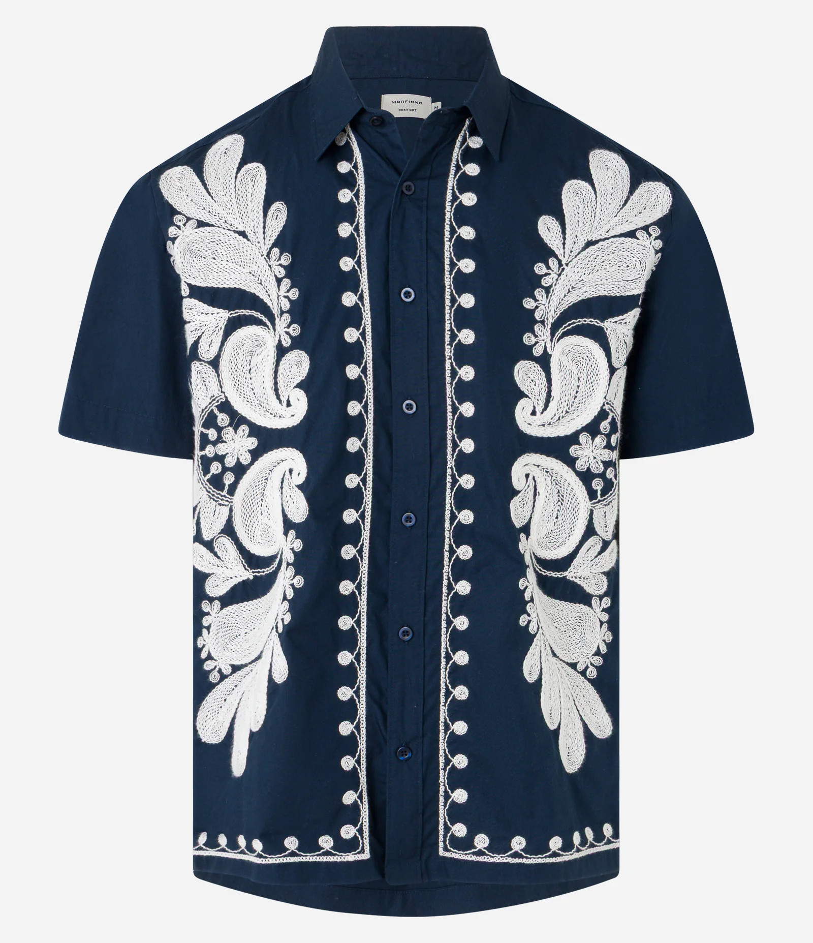 Camisa Comfort com Estampa Bordada Floral Azul 6