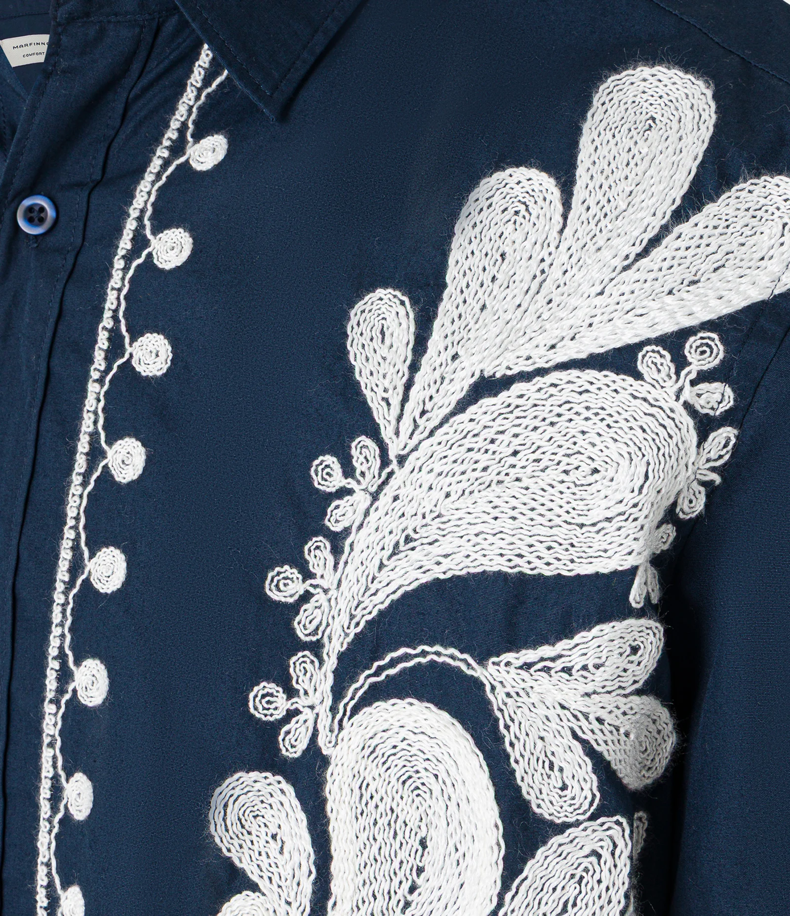 Camisa Comfort com Estampa Bordada Floral Azul 7