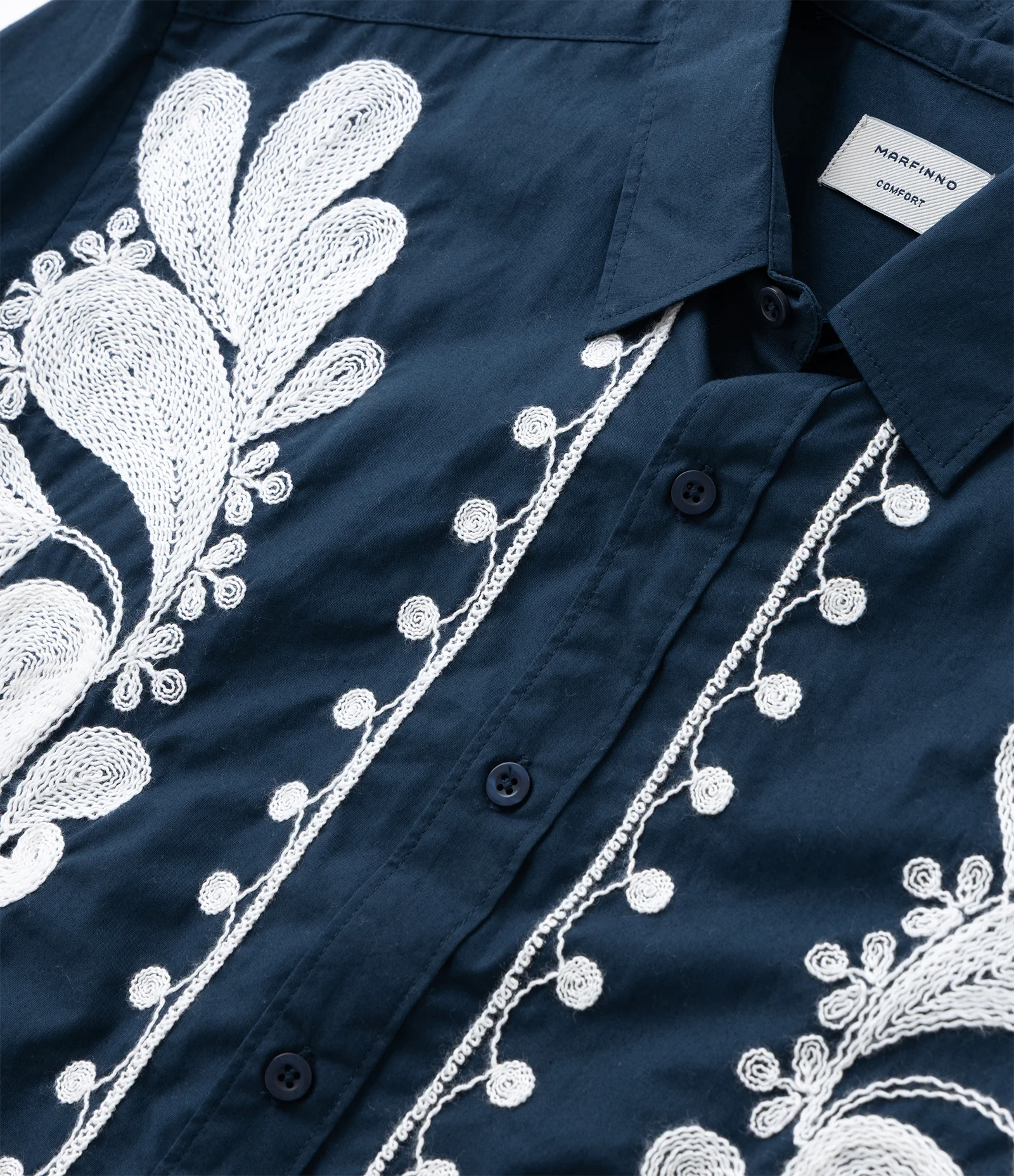 Camisa Comfort com Estampa Bordada Floral Azul 9