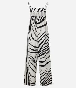Macacão Midi em Crepe com Estampa Animal Print Zebra e Decote Quadrado