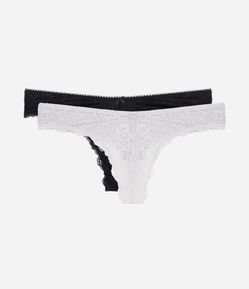 Kit 02 Calcinhas Biquíni Fio Duplo em Renda Floral