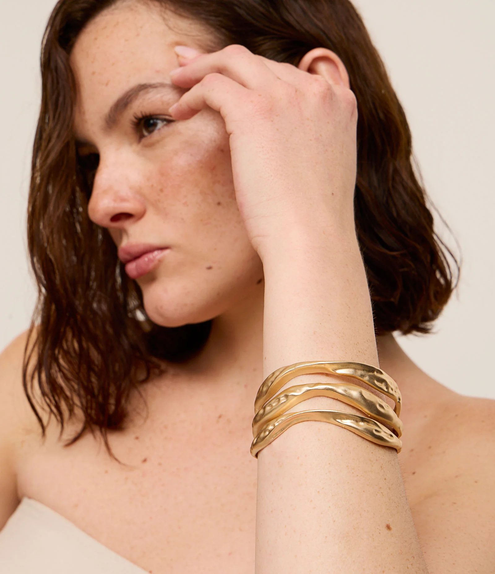 Bracelete Rígido Triplo Fosco Dourado 1