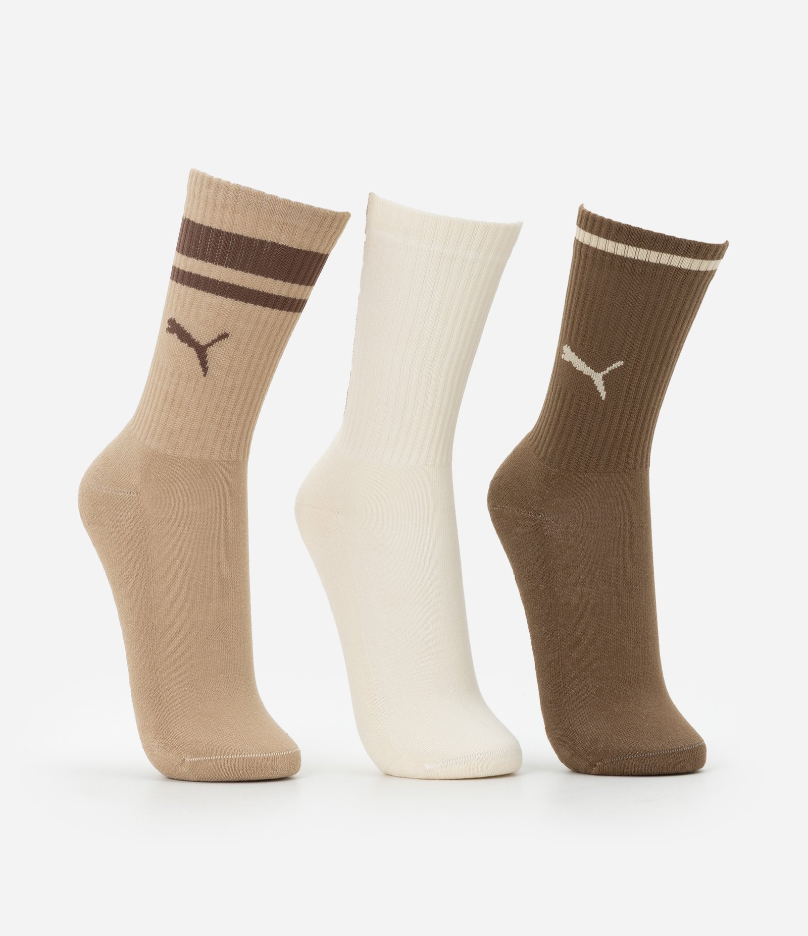 Kit 03 Meias Cano Alto Esportiva em Algodão Puma Bege/Marrom 2
