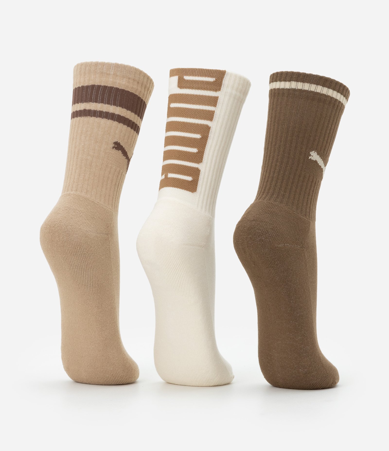 Kit 03 Meias Cano Alto Esportiva em Algodão Puma Bege/Marrom 3