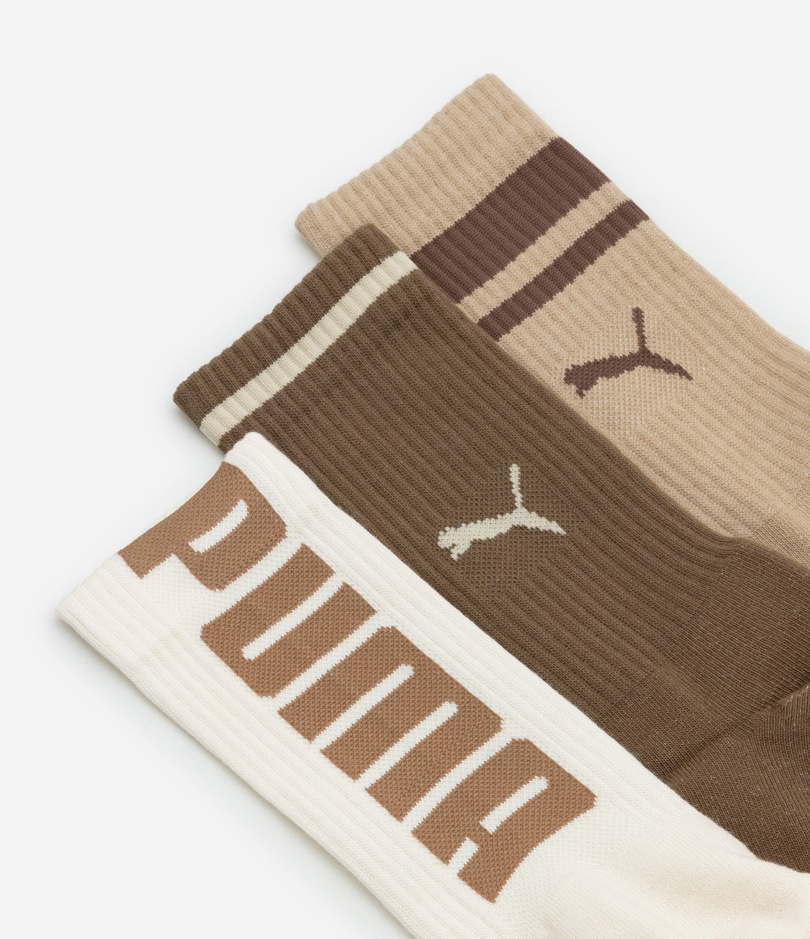 Kit 03 Meias Cano Alto Esportiva em Algodão Puma Bege/Marrom 4