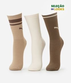 Kit 03 Meias Cano Alto Esportiva em Algodão Puma