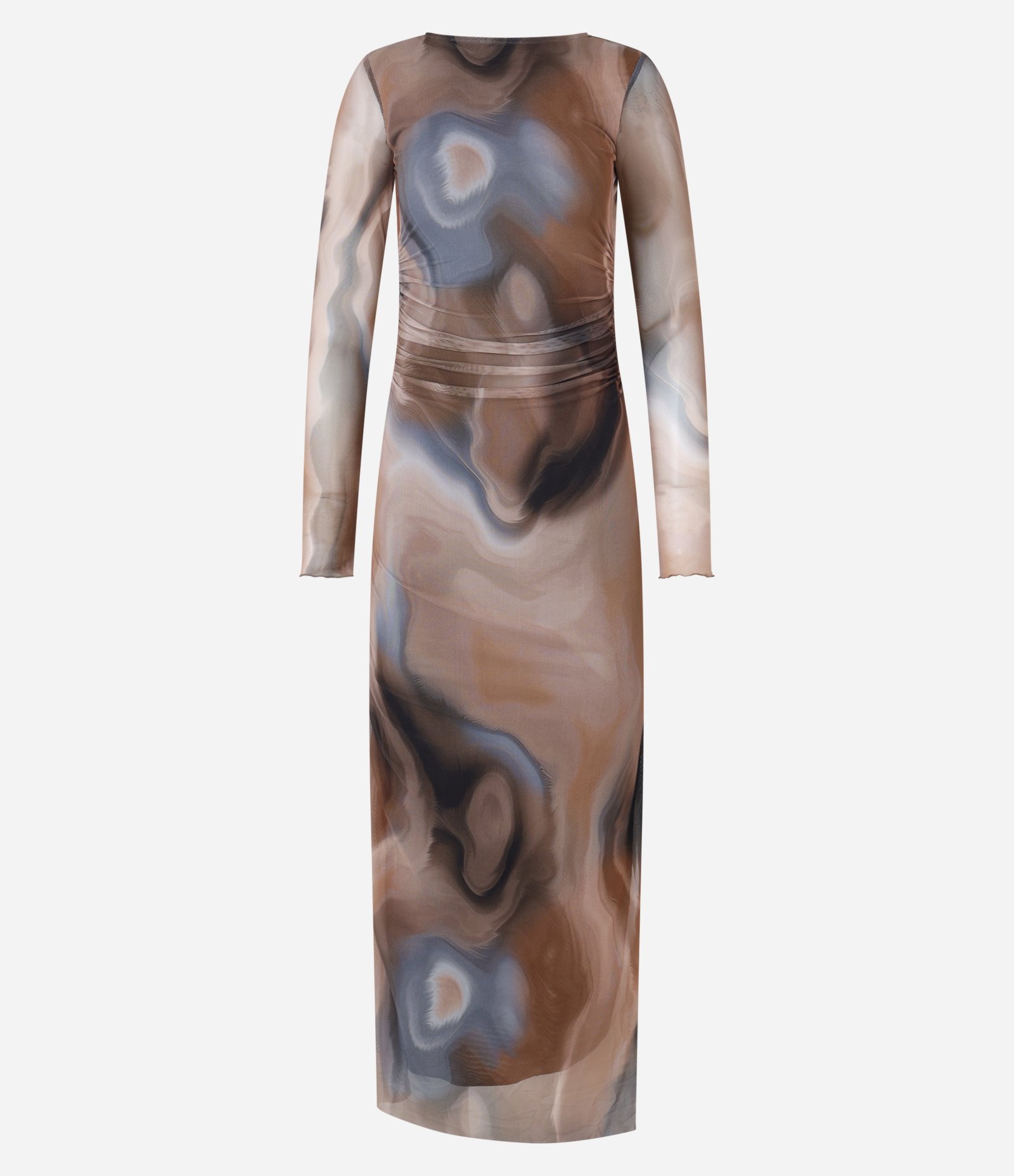 Vestido New Midi em Tule com Estampa Abstrata e Costas Abertas Marrom 6