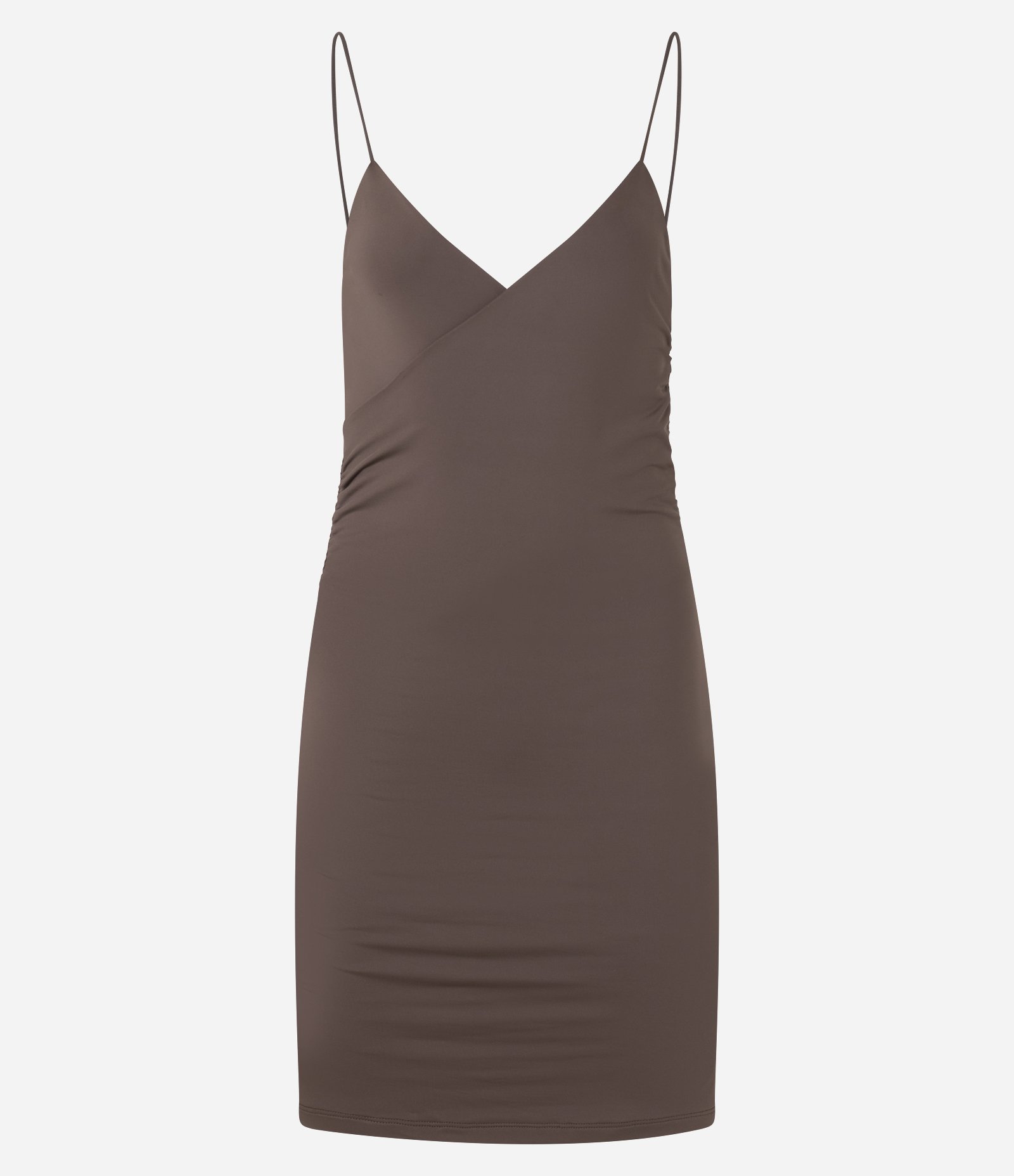 Vestido Curto em Jersey com Decote Transpassado Marrom 5