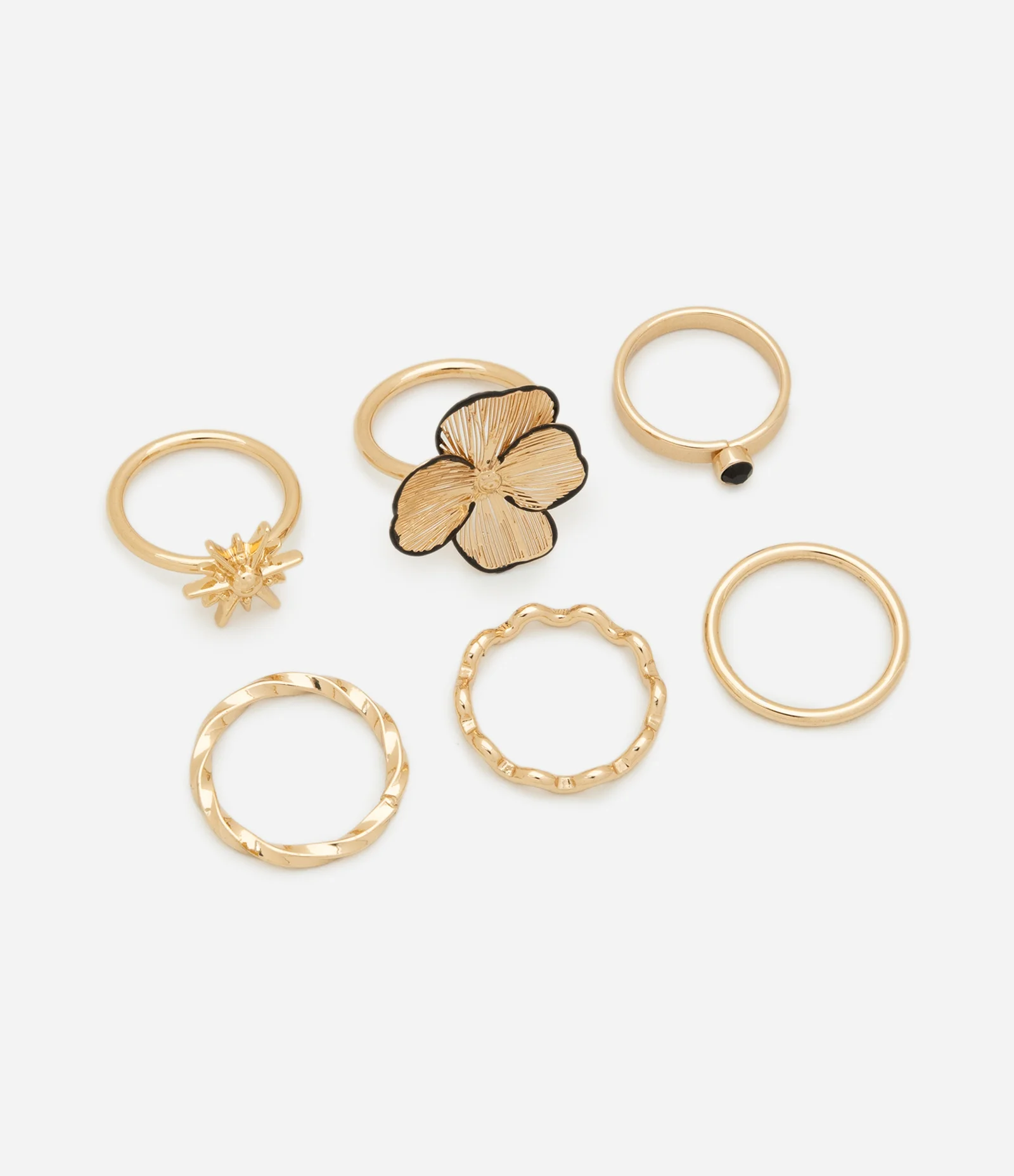 Kit 06 Anéis com Diversas Formas Dourado 2