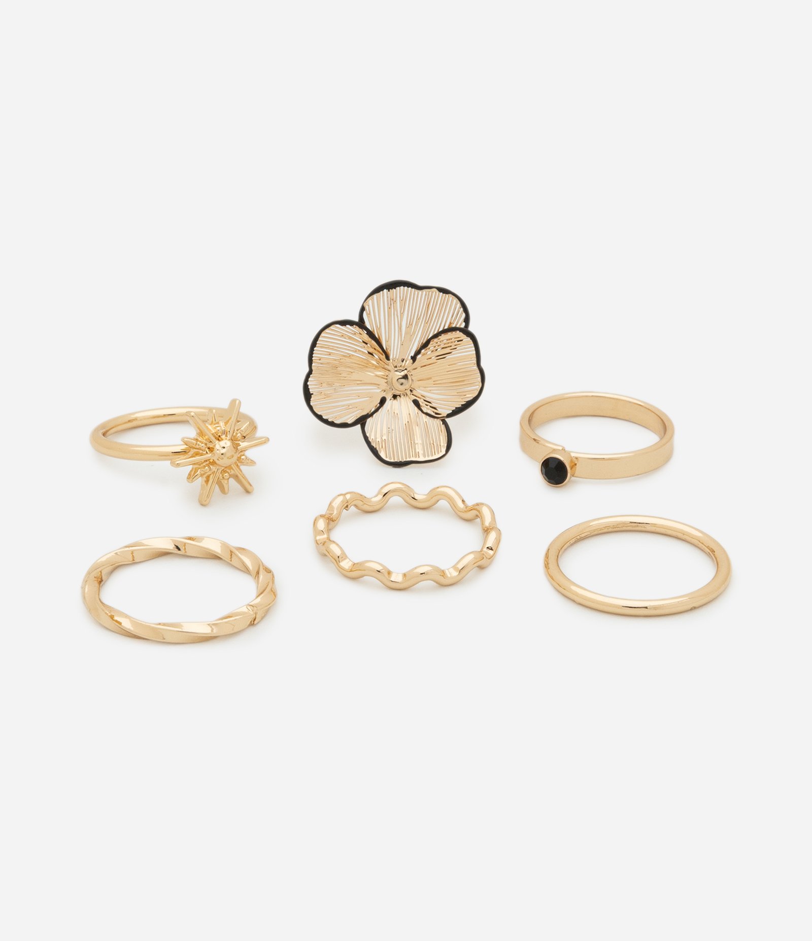 Kit 06 Anéis com Diversas Formas Dourado 3