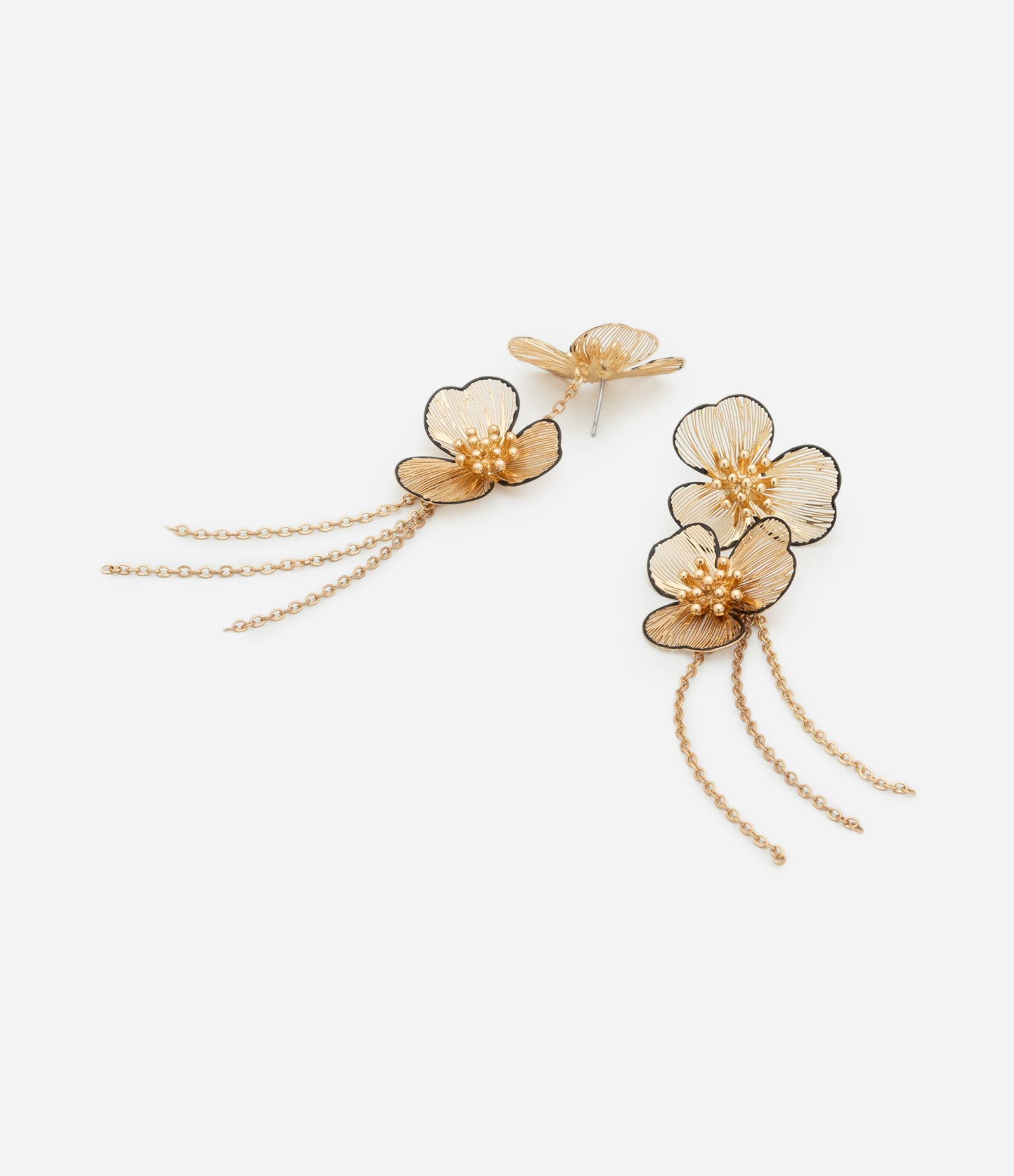 Brinco Fio Esmaltado com Flores Aramadas e Borda Contrastante Dourado 3