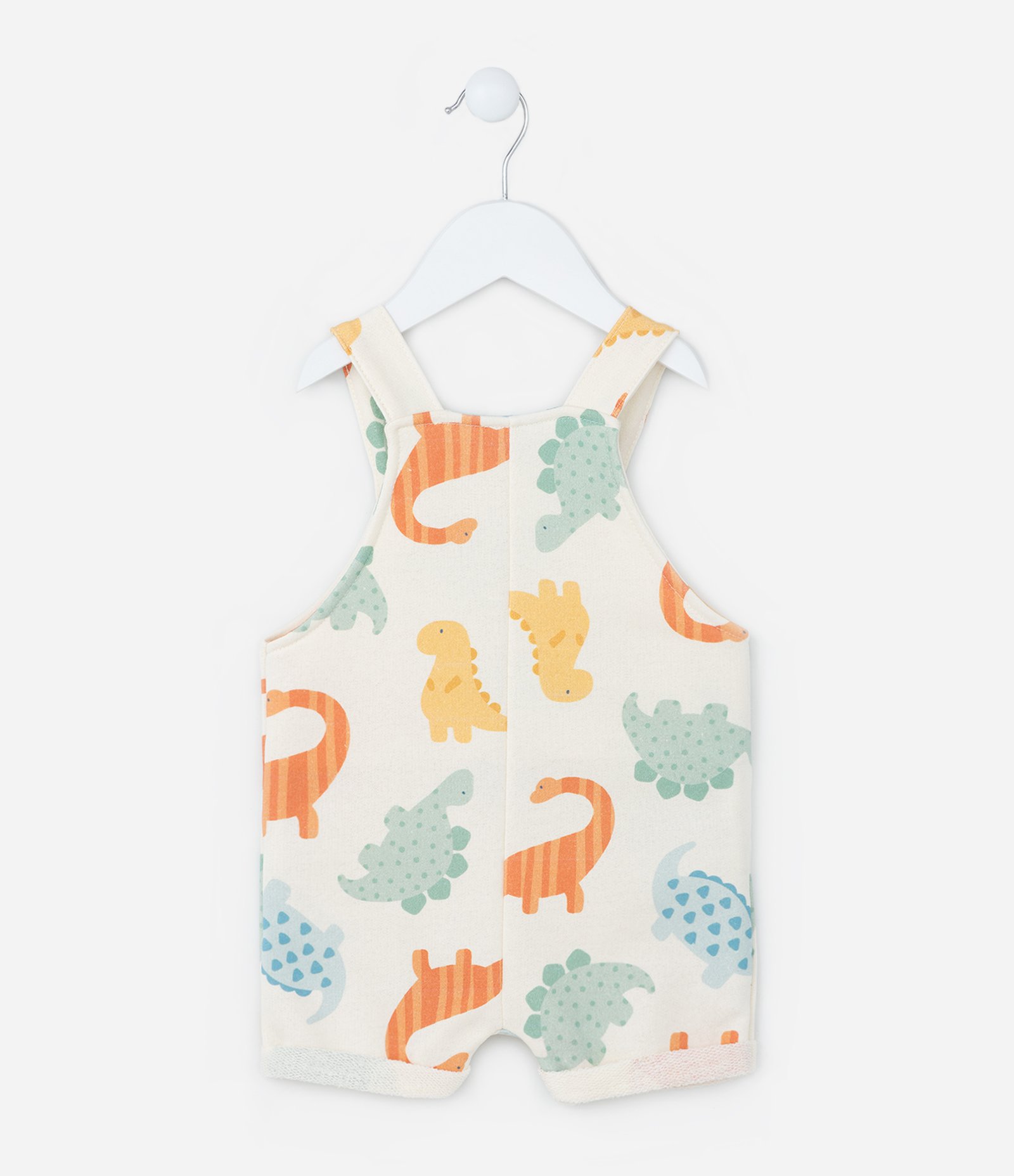 Jardineira Infantil com Bolso e Estampa Dinos - Tam 0 a 18 meses Off White 2