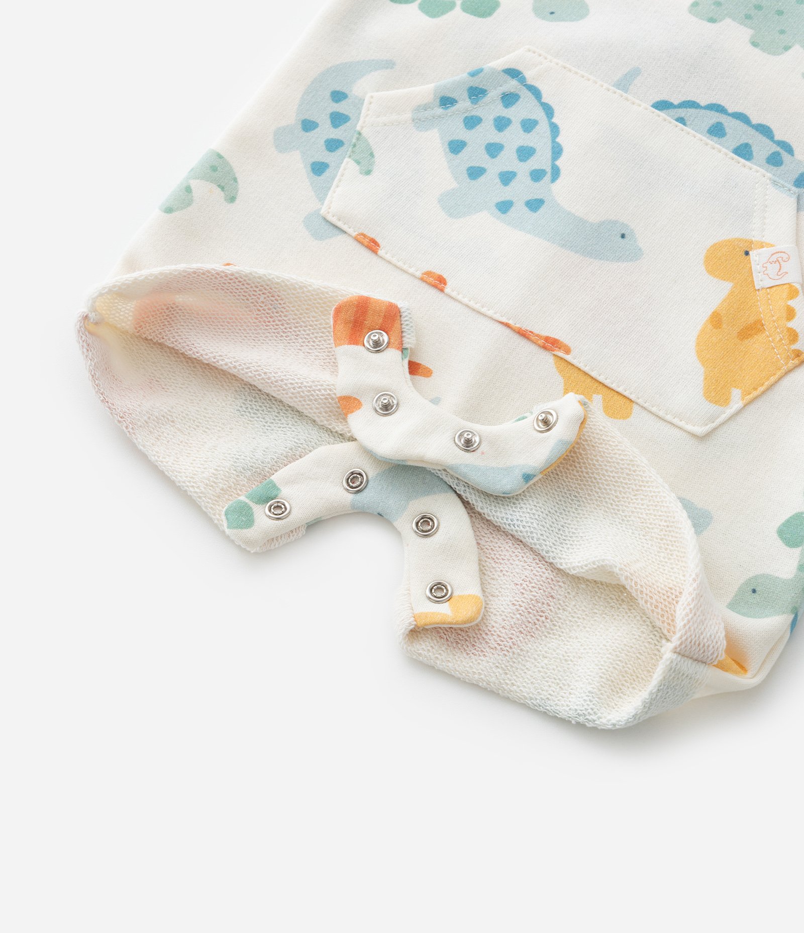 Jardineira Infantil com Bolso e Estampa Dinos - Tam 0 a 18 meses Off White 5