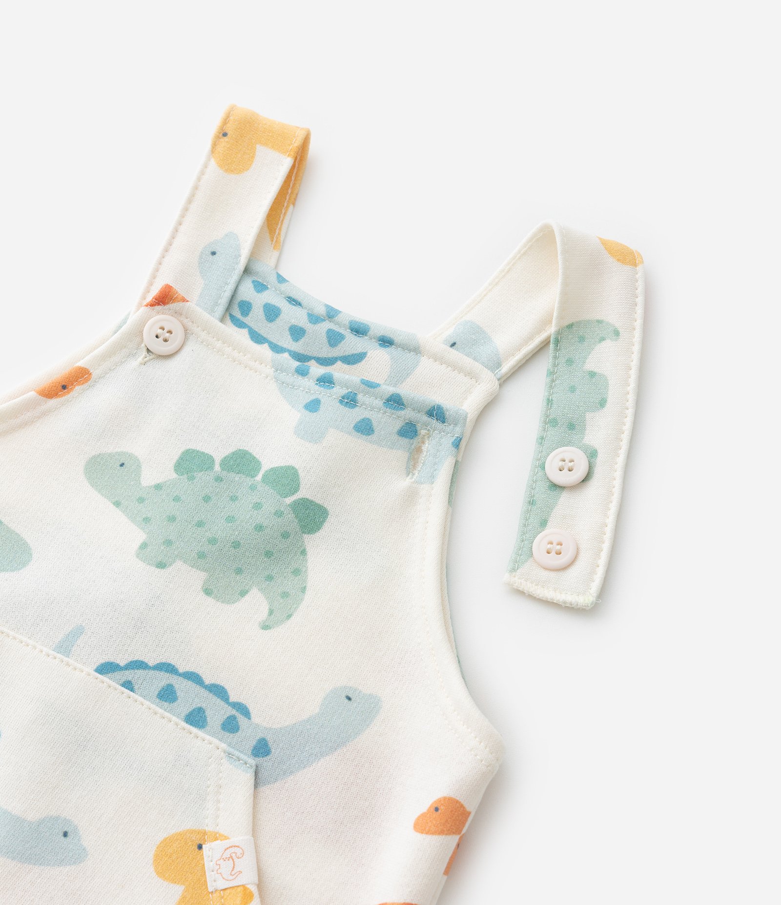 Jardineira Infantil com Bolso e Estampa Dinos - Tam 0 a 18 meses Off White 6