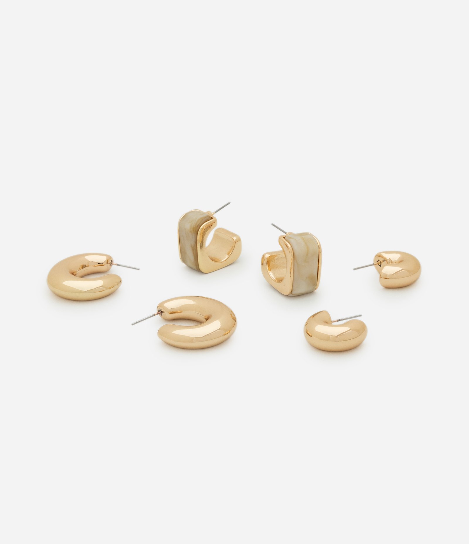 Kit 03 Brincos Argolas com Formas Diversas Dourado 2