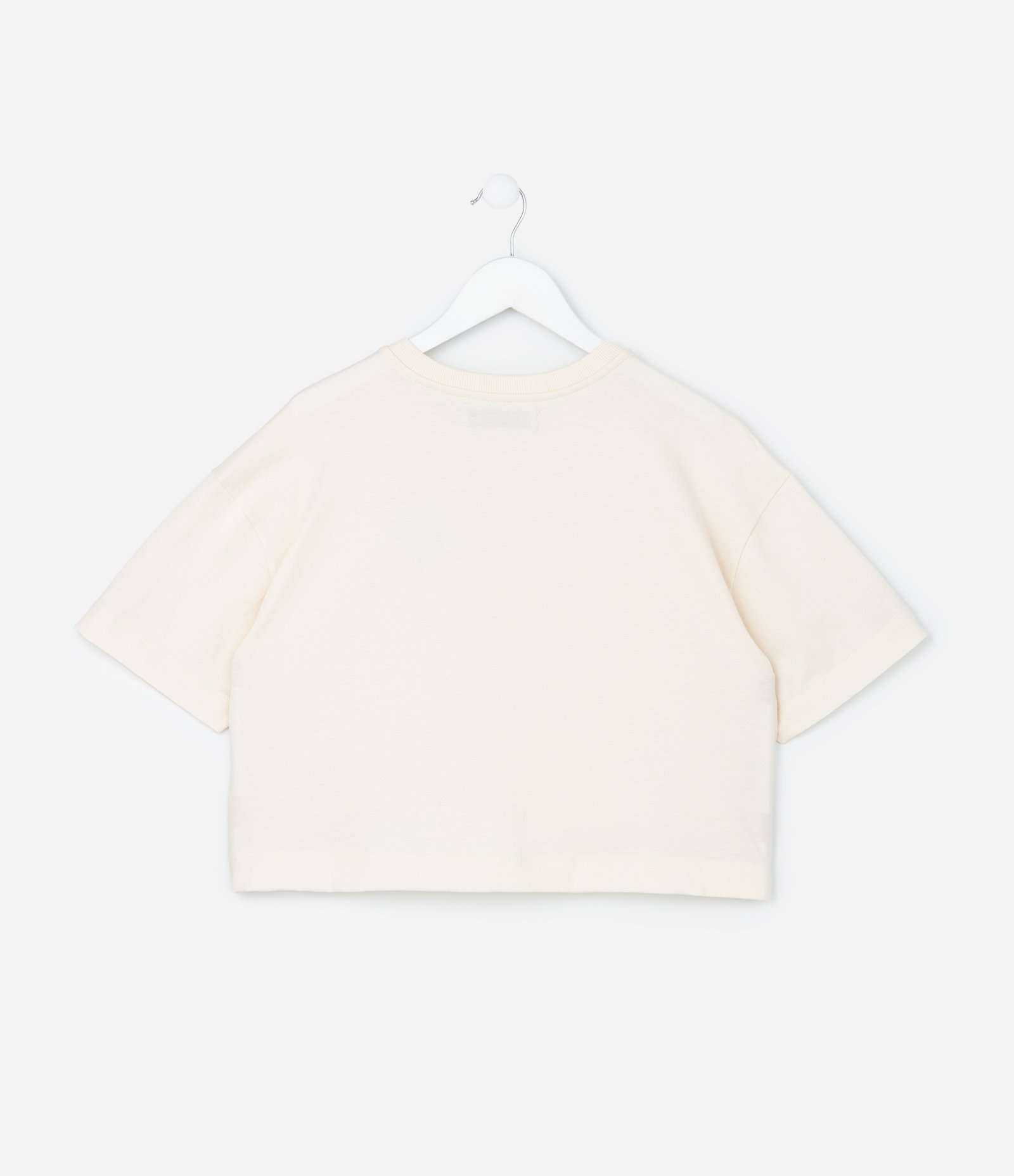 Camiseta Boxy Curta Infantil com Bordado Coração - Tam 5 a 14 Anos Bege 3