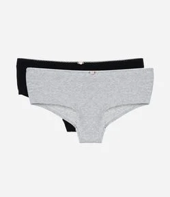Kit 02 Calcinhas Boyshort Caneladas com Florzinha Aplicada
