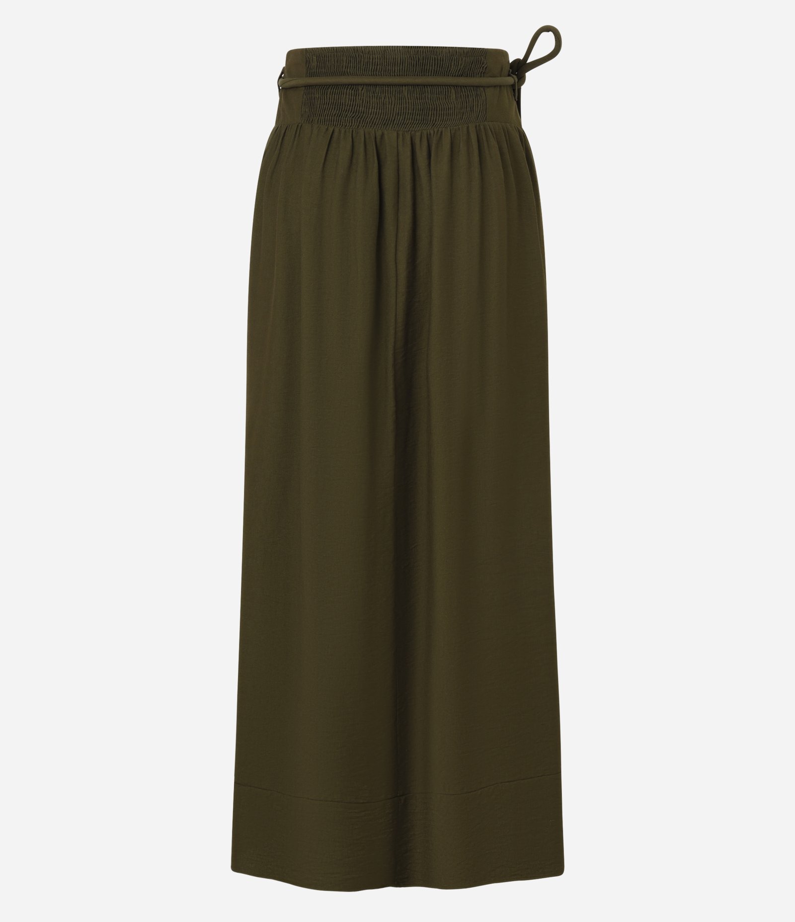 Saia Evasê Midi em Crepe com Cós Largo e Cinto Corda Verde 8