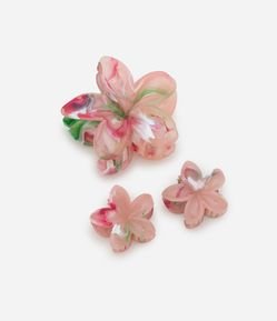 Kit 03 Piranhas de Cabelo de Plástico Efeito Marmorizada em Forma de Flor